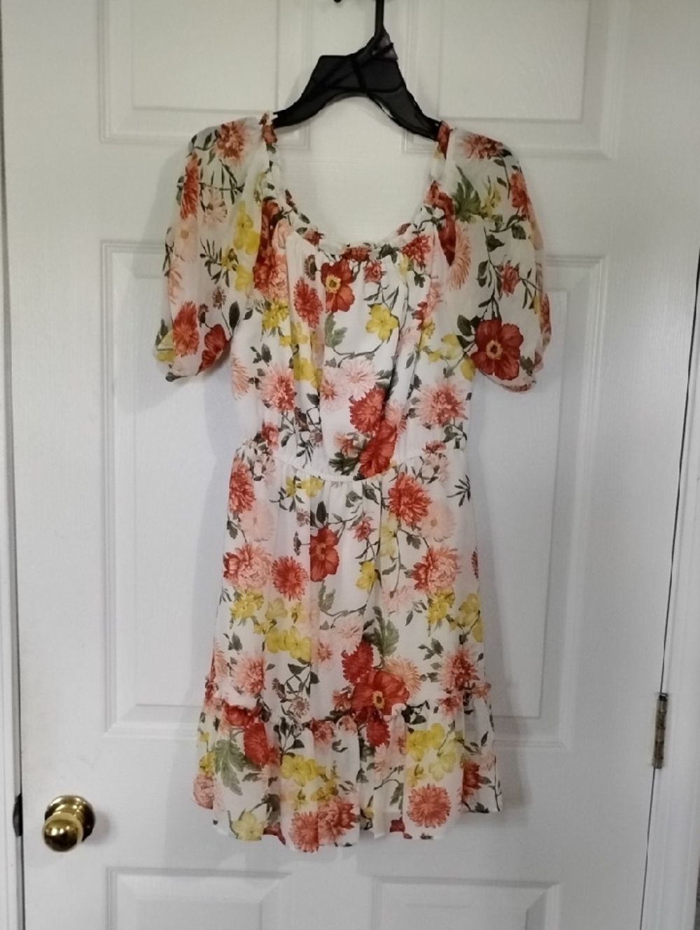 Forever 21 White Floral Mini Dress with Red and Yellow Blooms